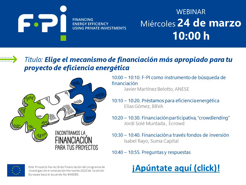 F PI webinar el 24 de marzo Elige el mecanismo de financiación más apropiado para tu proyecto de eficiencia energética 1