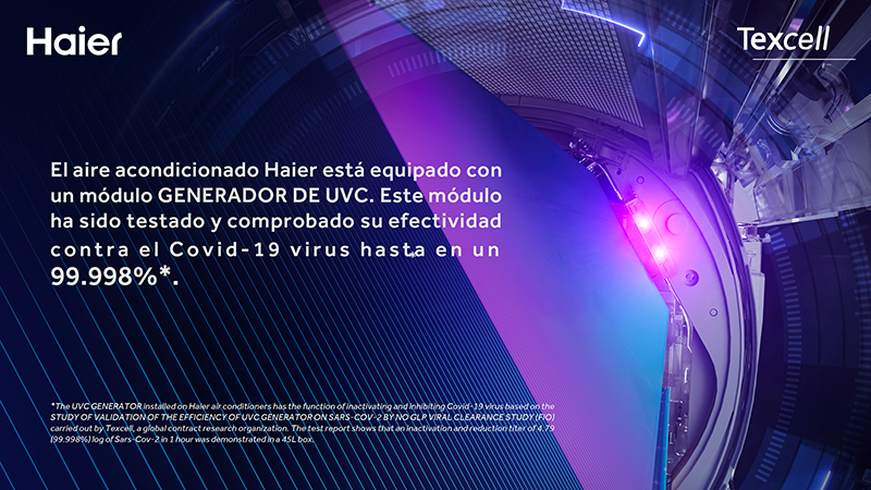 HAIER Aire certifica su efectividad contra el COVID-19 en su función de GENERADOR UV-C