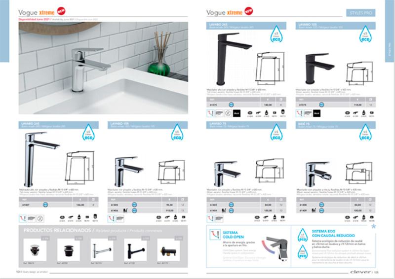 CLEVER presenta las novedosas líneas de grifos Vogue Elegance y Xtreme 