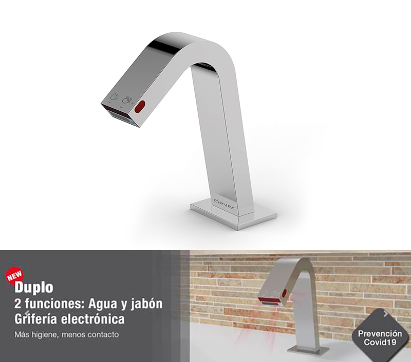 CLEVER: "DUPLO", grifería electrónica con 2 funciones; Agua+ jabón
