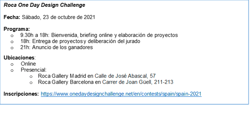 ROCA One Day Design Challenge vuelve a España en formato online 1