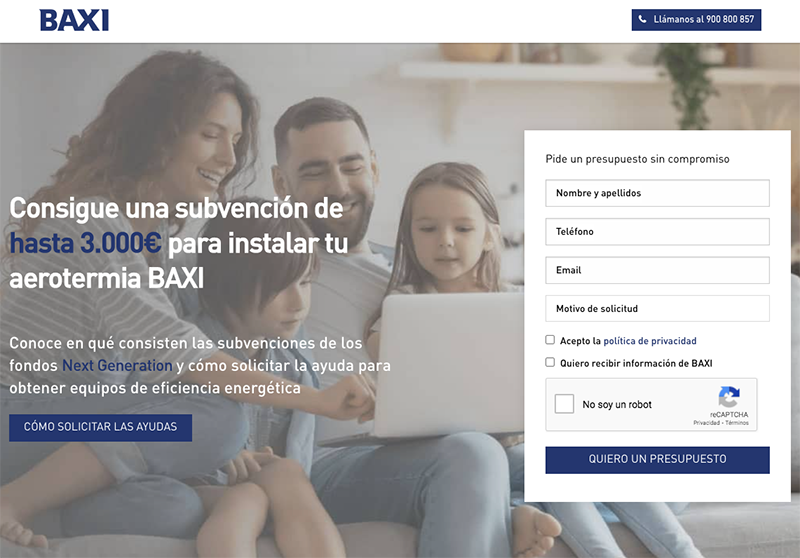 BAXI informa a instaladores y usuarios finales a gestionar las subvenciones Next Generation para nuevos equipos de aerotermia