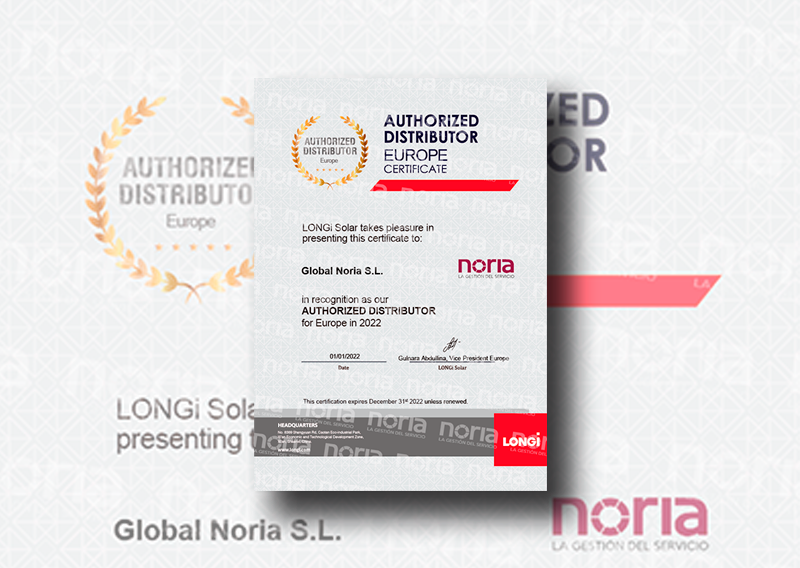 Grupo NORIA, certificado como distribuidor oficial de LONGi en Europa