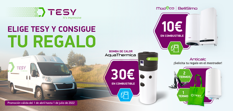 TESY regala combustible por la compra de sus bombas de calor de aerotermia y termos eléctricos
