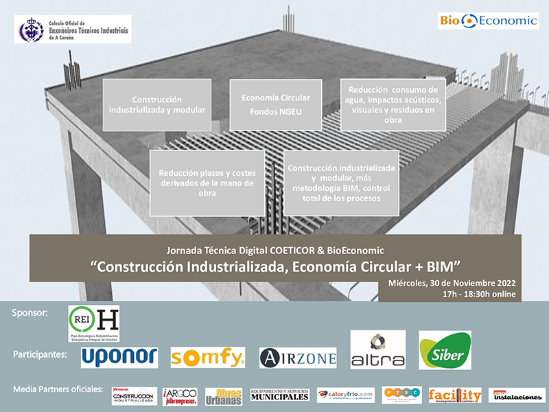 Jornada Técnica Online “Construcción Industrializada, Economía Circular + BIM” Organizada por el COETICOR y BioEconomic