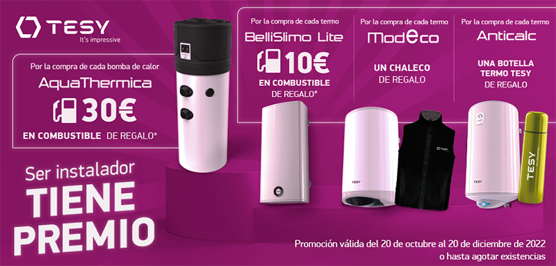 TESY regala combustible, chalecos y termos por la compra de sus bombas de calor de aerotermia y termos eléctricos