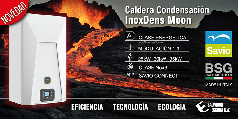 SALVADOR Escoda S.A presenta la nueva caldera de condensación ecológica INOX DENS MOON de SAVIO® A+ que distribuirá en exclusiva en España y Portugal